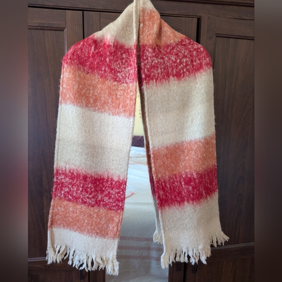 Alrino Accessories - Vintage 100% Alpaca Wool Scarf Knit Winter Warm Cream Coral Red